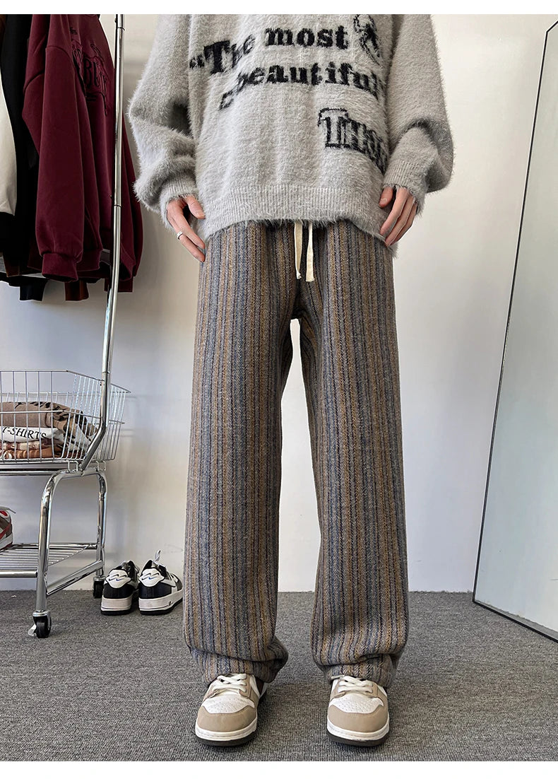 high quality stripe plaid mens trousers baggy straight fashion classic padded autumn winter casual pants male plus size m 8xl unique default style 1155