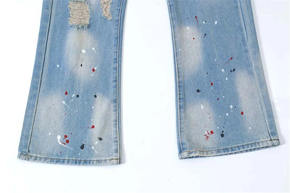 Men's Blue Flared Jeans Fashion Designer Ripped Vintage Denim Pants 2024 New Fashion Casual Jeans Trousers Street King Limited