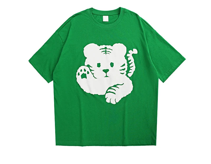 Rainbowtouches 2022 Mens T Shirts Men Tiger Print T Shirt Vintage Unisex High Street Couples Oversized Cute Pattern Men T Shirts Street King Limited