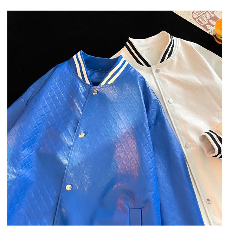 popular unisex basuball jacket fashion solid color lozenge pattern bomber jacket comfortable casual female clothing unique default style 4990