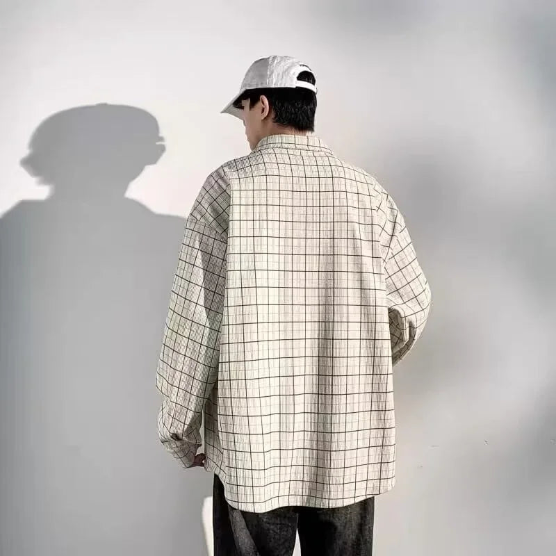 Streetwear Autumn Long Sleeve Corduroy Plaid Shirt Mens High Street Retro Casual Autumn Long Sleeve Corduroy Plaid Shirt Mens High Street Retro Casual Social Blouses Korean Fashion Loose Y2K Tee Shirts Fashion Sweater Jacket With Graphic Design For Men