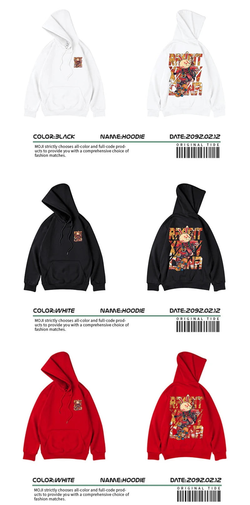 Anime Skateboard Rabbit Print Hoodies Men's Japanese Y2K Hoodie Sweatshirts Autumn Casual Pullover Male Funny Hoody Streetwear Street King Limited