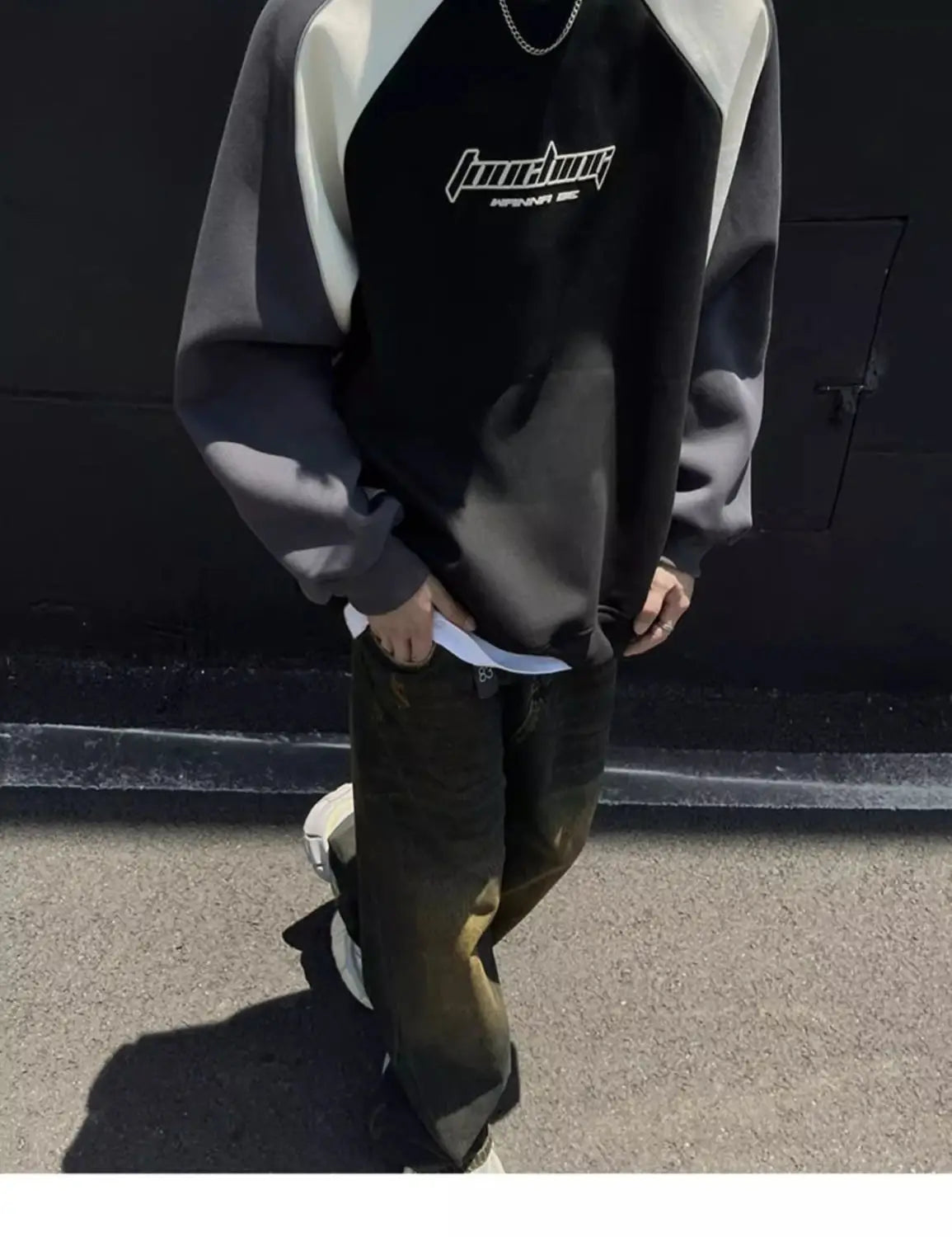 Trendy Personality Korean Motorcycle Style Round Neck Sweatshirt Men 2024 Spring Autumn Niche Contrasting Color Pullover Hot Top Street King Limited