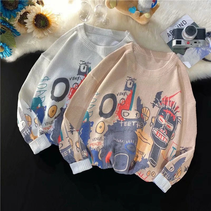 Rainbowtouches Men Sweaters High Street Graffiti Crew Neck Trendy Vintage Knitted Sweater Spring And Autumn Mens Clothing Street King Limited