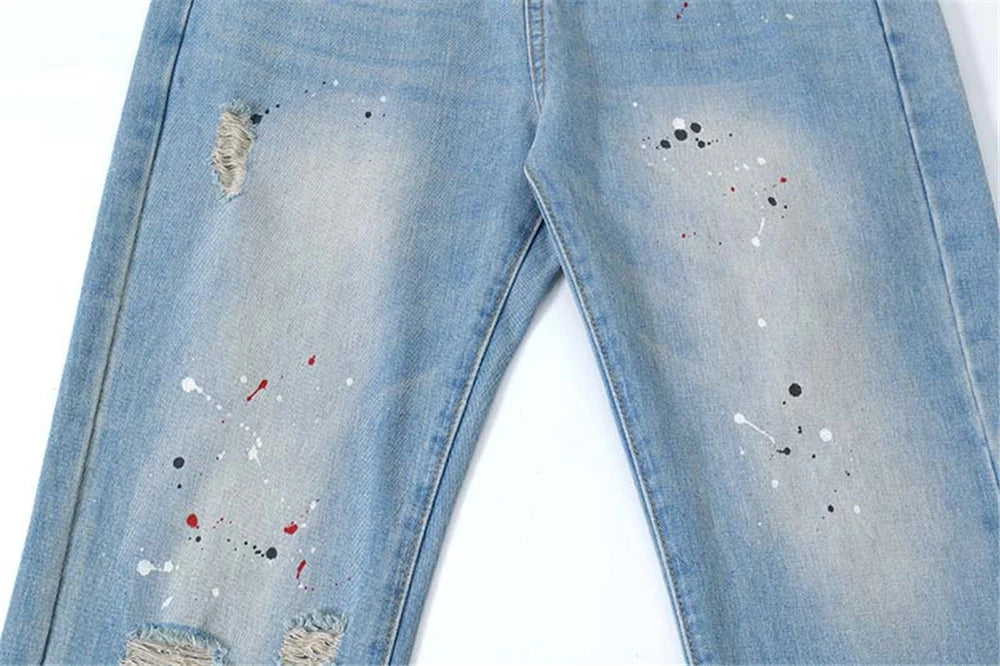 Men's Blue Flared Jeans Fashion Designer Ripped Vintage Denim Pants 2024 New Fashion Casual Jeans Trousers Street King Limited