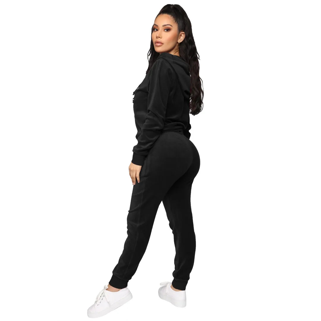 Women's Velvet Hooded Zipper Sweater Elastic Waist Trousers Two-piece Set Fashion Personality Trend Clothing Two-piece Slim Suit Street King Limited