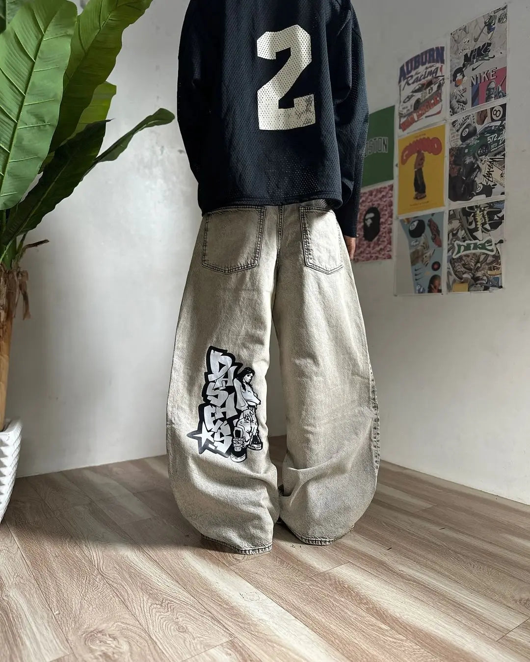 Y2K Harajuku Retro Washed Baggy Jeans Street Hip-hop Anime Printed Wide Pattern Straight Pants Men Trendy Brand Casual Trousers Street King Limited