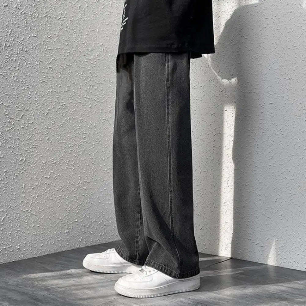 korean mens casual long jeans loose retro straight baggy pants denim wide leg pants light blue grey black retro washed jeans unique jeans style 1231