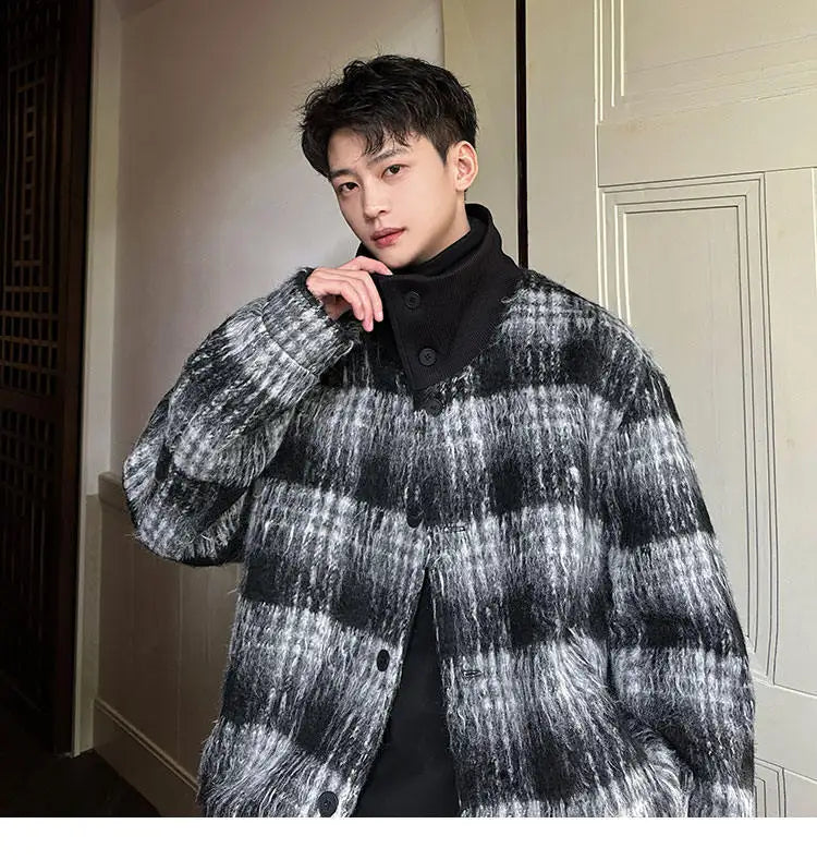 men turtleneck trendy brand fashion stripe christmas woolen bomber jacket women oversize plaid top coat outerwear unique default style 1167