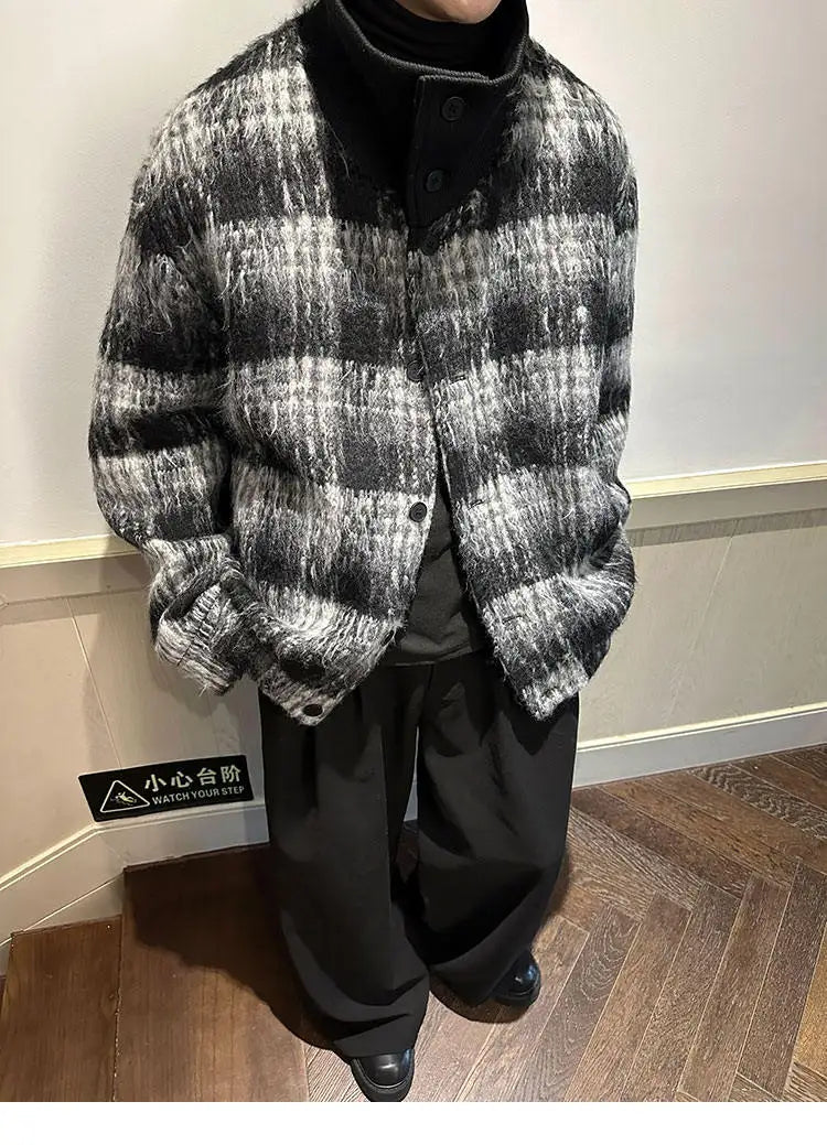 men turtleneck trendy brand fashion stripe christmas woolen bomber jacket women oversize plaid top coat outerwear unique default style 1165