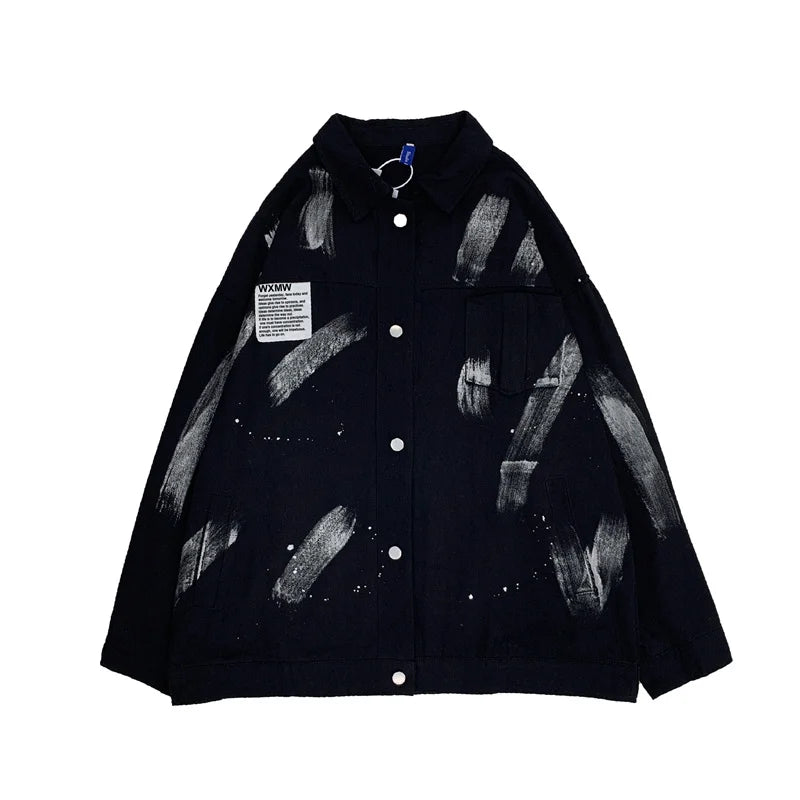 new graffiti tie dye denim jackets for men autumn high street appliques button coats harajuku fashion vintage jeans jacket ripped baggy denim