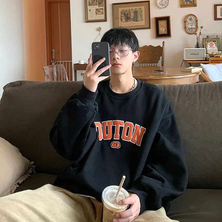 Trendy and Personalized Korean Round Neck Sweatshirt Men Spring Autumn New Y2K Thickened Trendy Brand Long-sleeved Top Jacket Street King Limited