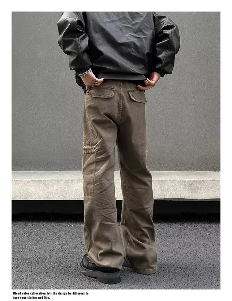 american high street retro men and women trendy straight work pants couple spring and autumn hip hop loose casual pants y2k unique default style 802