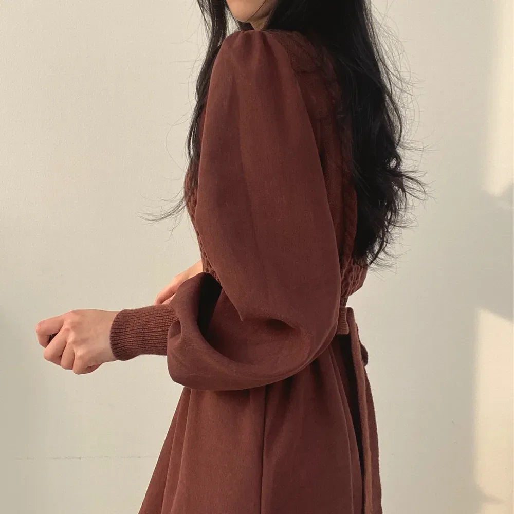 Winter Dress Long Elegant Splicing Stripes Y2k Knitted Dress Women Koean Fashion Long Sleeve Dresses Female Club Party Vestidos Street King Limited
