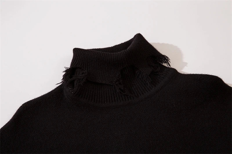 Half High Collar Goth Women Men Sweaters Oversized Long Sleeve Knitted Pullovers Y2k Men Ripped Sweater Harajuku Streetwear Tops Street King Limited