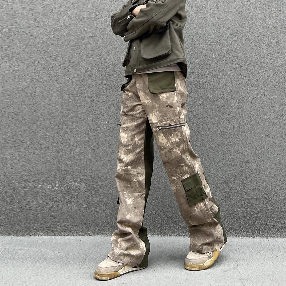 vintage camouflage denim jean street wear functioncan patches casual jeans pants mens baggy straight leg camou jeans overalls urban skinny jeans