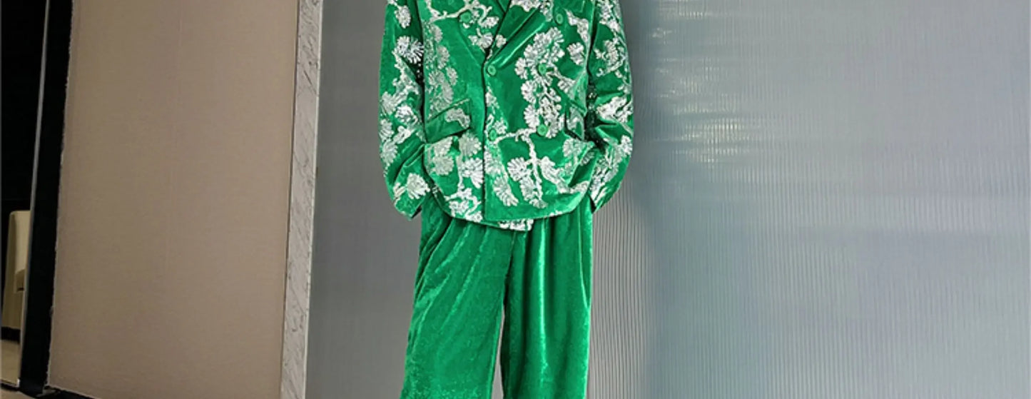 men sequin embroidery velvet loose casual 2 pieces suits blazers jacket pant sets stage party dress suits performance costumes unique default style 2728