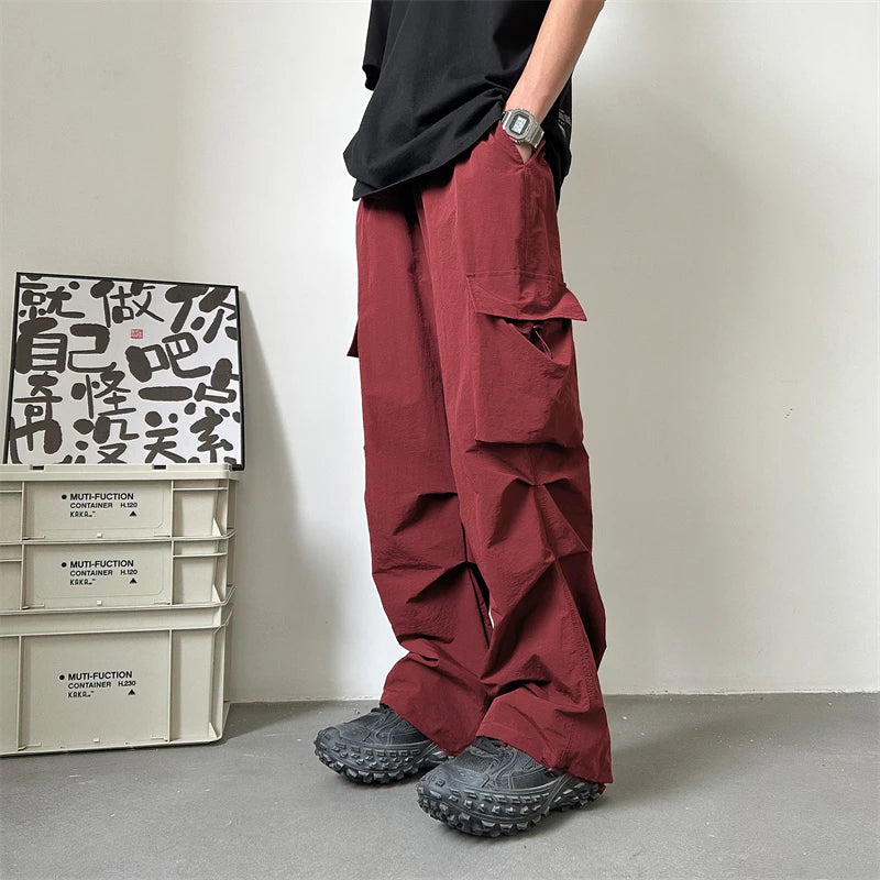 Summer Thin Pants Men Fashion Pocket Cargo Pants Men Japanese Streetwear Hip-hop Loose Straight Pants Mens Oversized Trousers Street King Limited