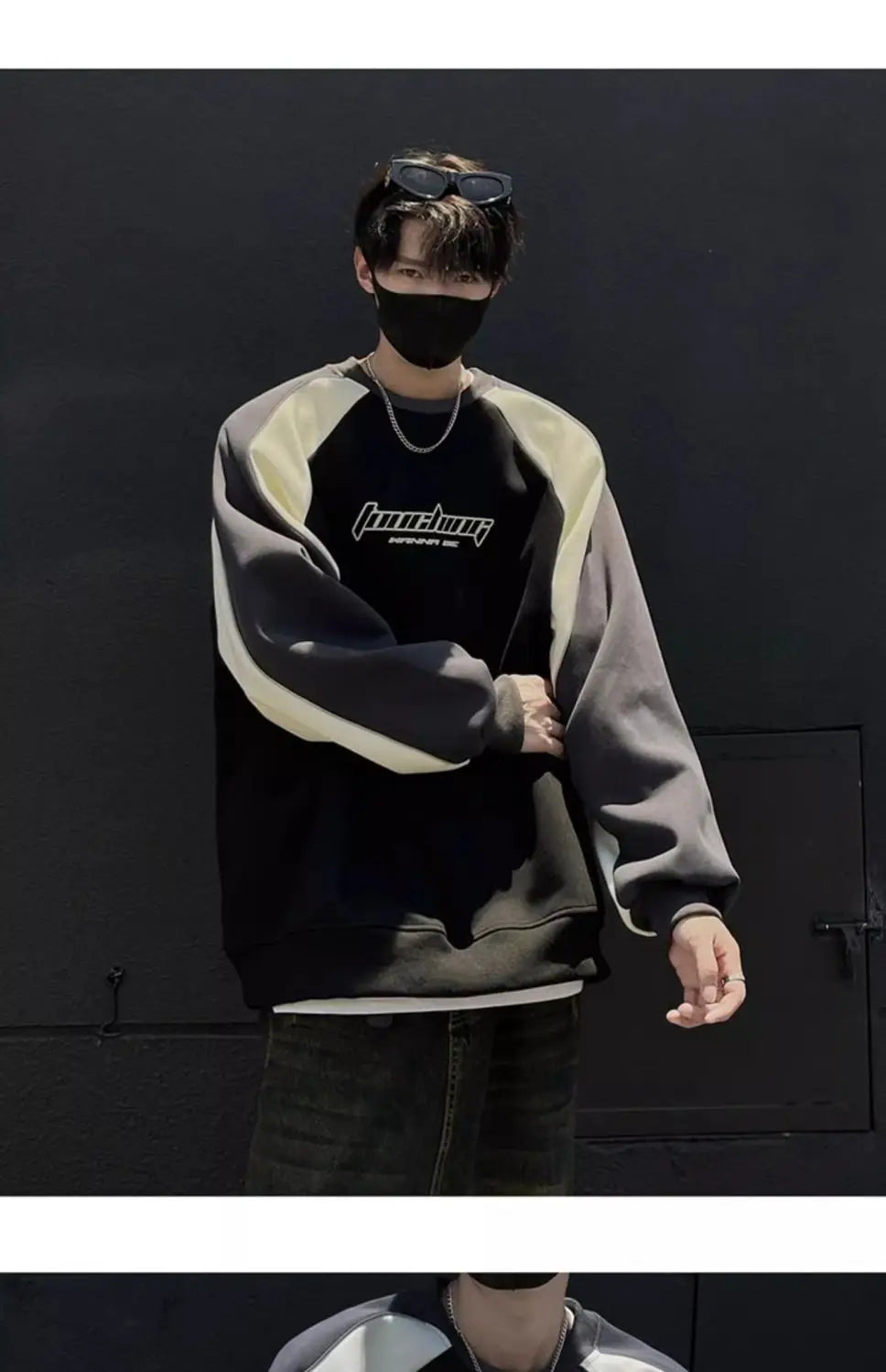 Trendy Personality Korean Motorcycle Style Round Neck Sweatshirt Men 2024 Spring Autumn Niche Contrasting Color Pullover Hot Top Street King Limited