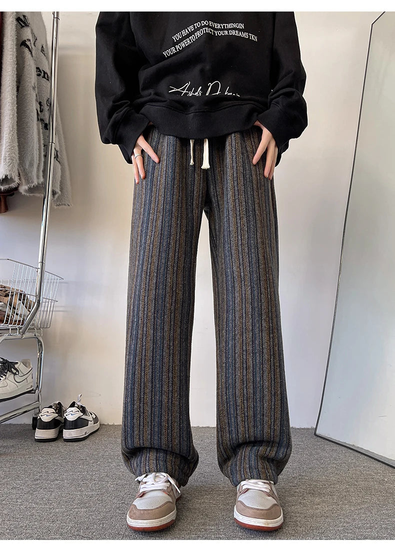 high quality stripe plaid mens trousers baggy straight fashion classic padded autumn winter casual pants male plus size m 8xl unique default style 1172