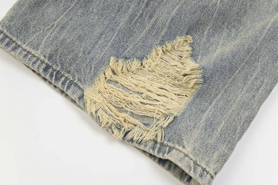 vintage ripped patchwork baggy jeans mens streetwear hip hop loose blue jeans trousers y2k distressed straight denim pants man unique jeans style 4232
