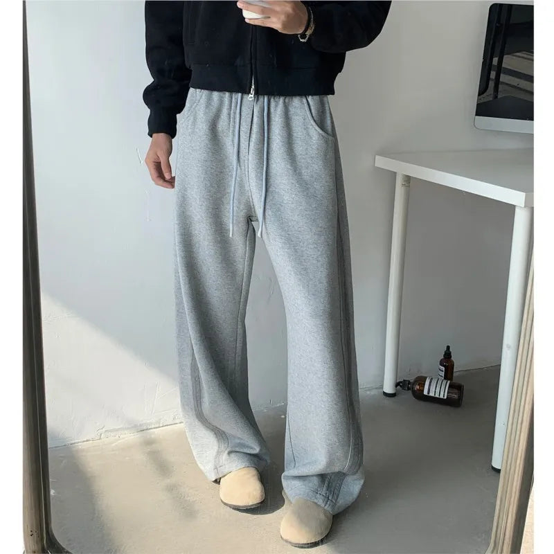 winter new mens tie dye fleece casual pants side striped wide leg straight sweatpants neutral high quality long baggy trousers urban active pants