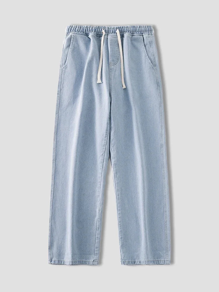 autumn korean fashion drawstring y2k jeans homme classic baggy straight wide leg pants 2025 new hip hop streetwear casual jean unique jeans style 702