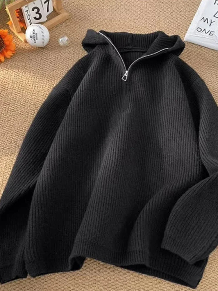 New Half Zipper sweater Knitted Sweater For Men Y2K Vintage Long Sleeve