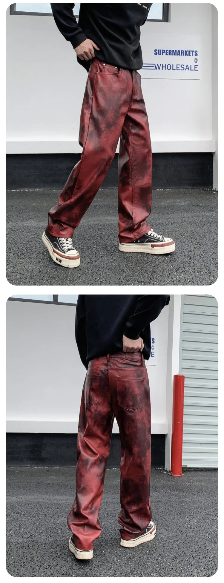 men streetwear fashion hip hop punk gothic vibe casual straight leather pant man y2k trousers motorcycle pants stage clothing unique default style 2307