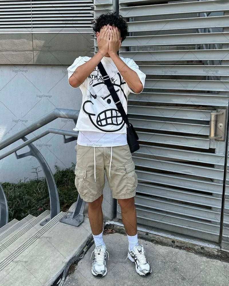 Y2K street trend letters oversized printed T-shirt men's,fashionable retro loose casual versatile round neck top T-shirt women's Street King Limited