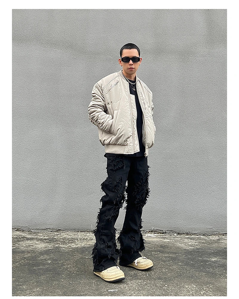 mens distressed ripped destroied tassel denim jean pants new fashion biker jeans streetwear flare pants joggers y2k men s jeans unique joggers style 2985