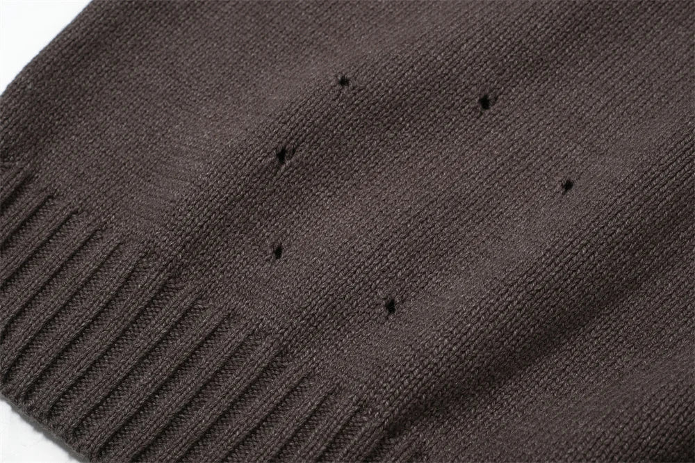 Undermycar 2023 New High Street Fashion Brand Worn Out Hole Large Loose Round Neck Sweater Brown Street King Limited