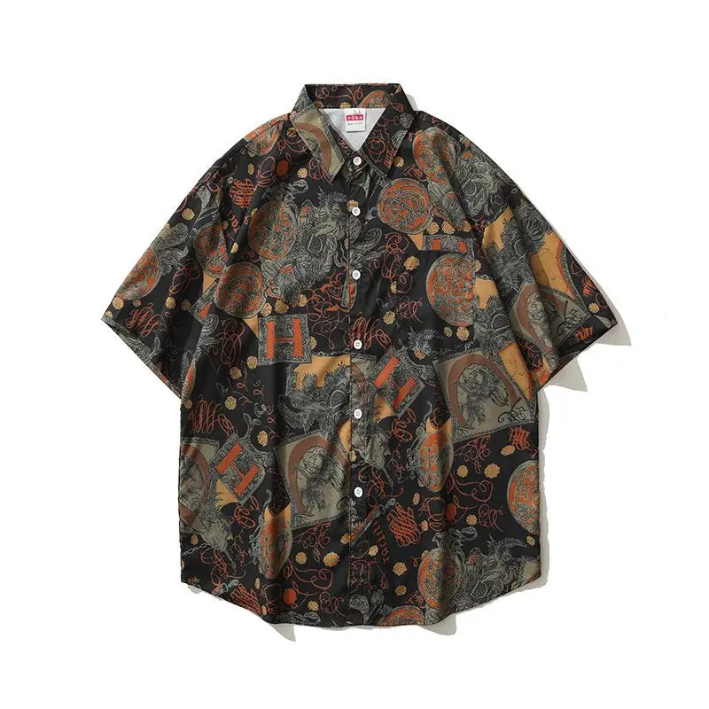 Summer Short sleeved Piaoshuai Flower Shirt for Men and Women Travel Trend Couple Hip Hop Hawaiian Beach Leisure Short sleeved Street King Limited