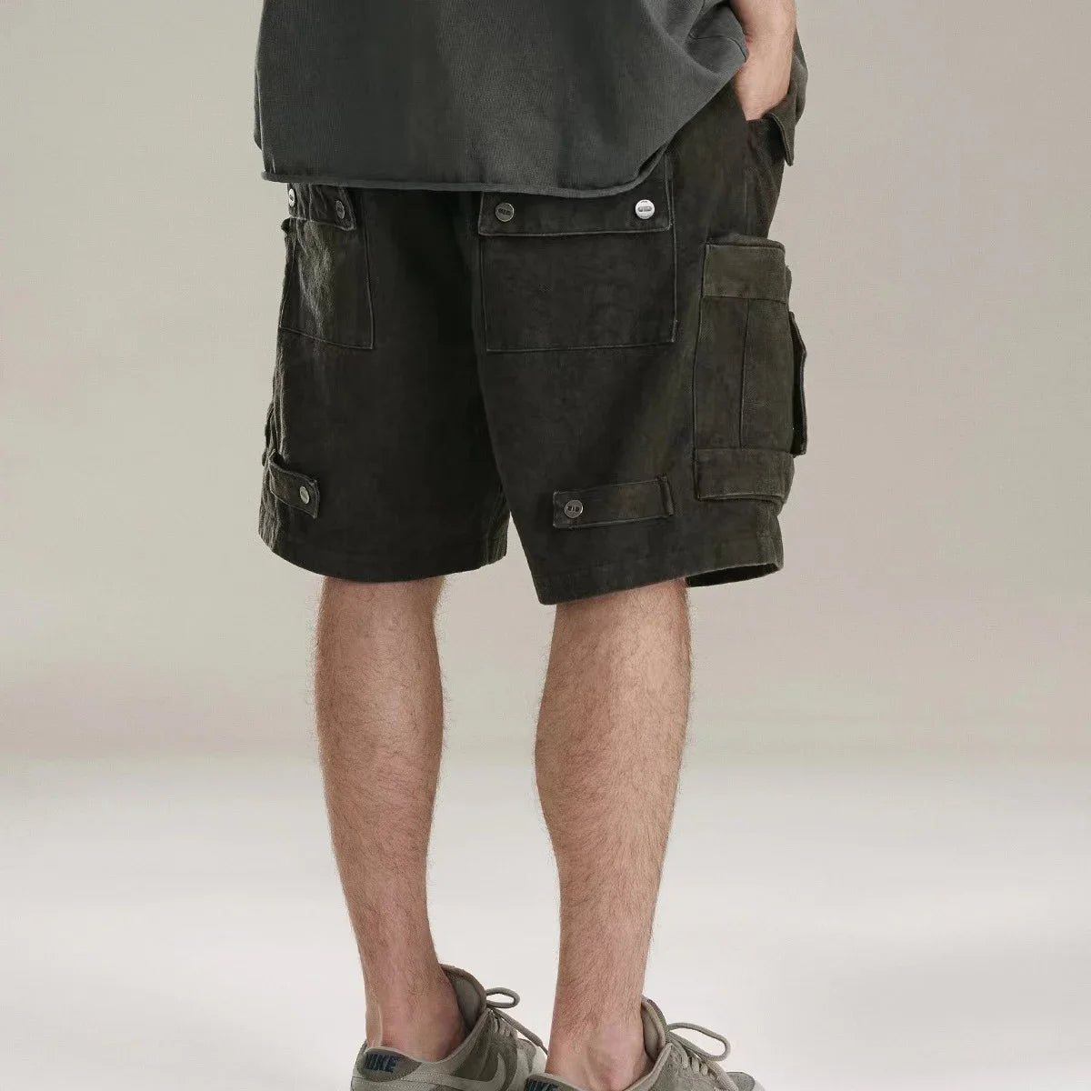 Heavy Industry Tie Dyed Canvas Washed Shell Shorts for Men and Women Wide Leg Baggy Cargo Short Oversize Loose Knee Length Pants Street King Limited
