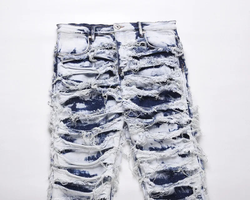 Men's Jeans Skinny Frayed Distressed Retro Ripped Biker Jeans Hip Hop Streetwear European American Slim Denim Pants for Men Street King Limited
