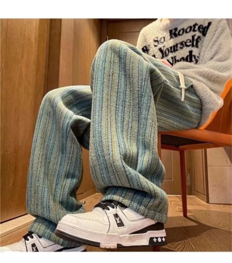 autumn striped woolen straight leg pants for men classic y2k vintage baggy trousers new casual high street fashion sweatpants 1 unique joggers style 248
