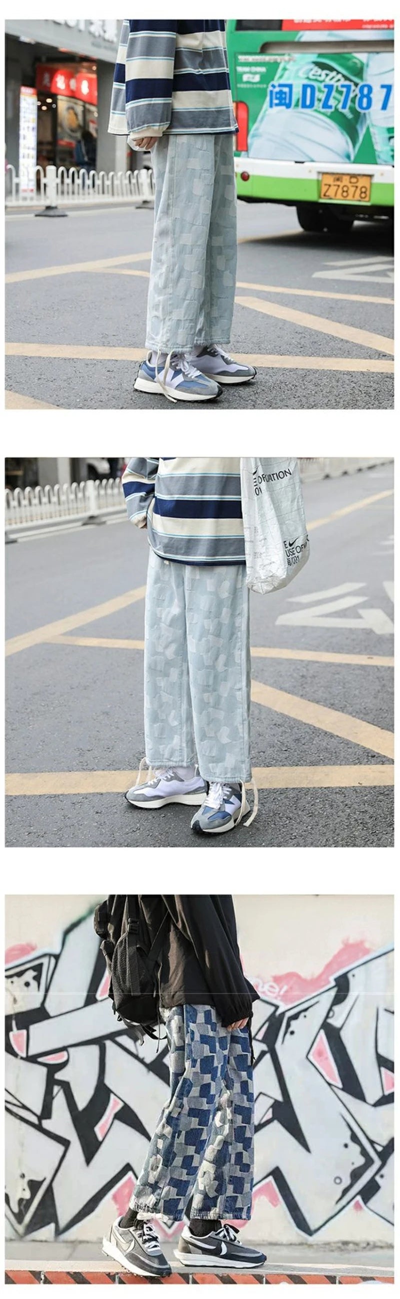 american plaid straight jeans mens casual streetwear printed denim pants autumn baggy classic wide leg retro y2k jean trousers unique jeans style 903