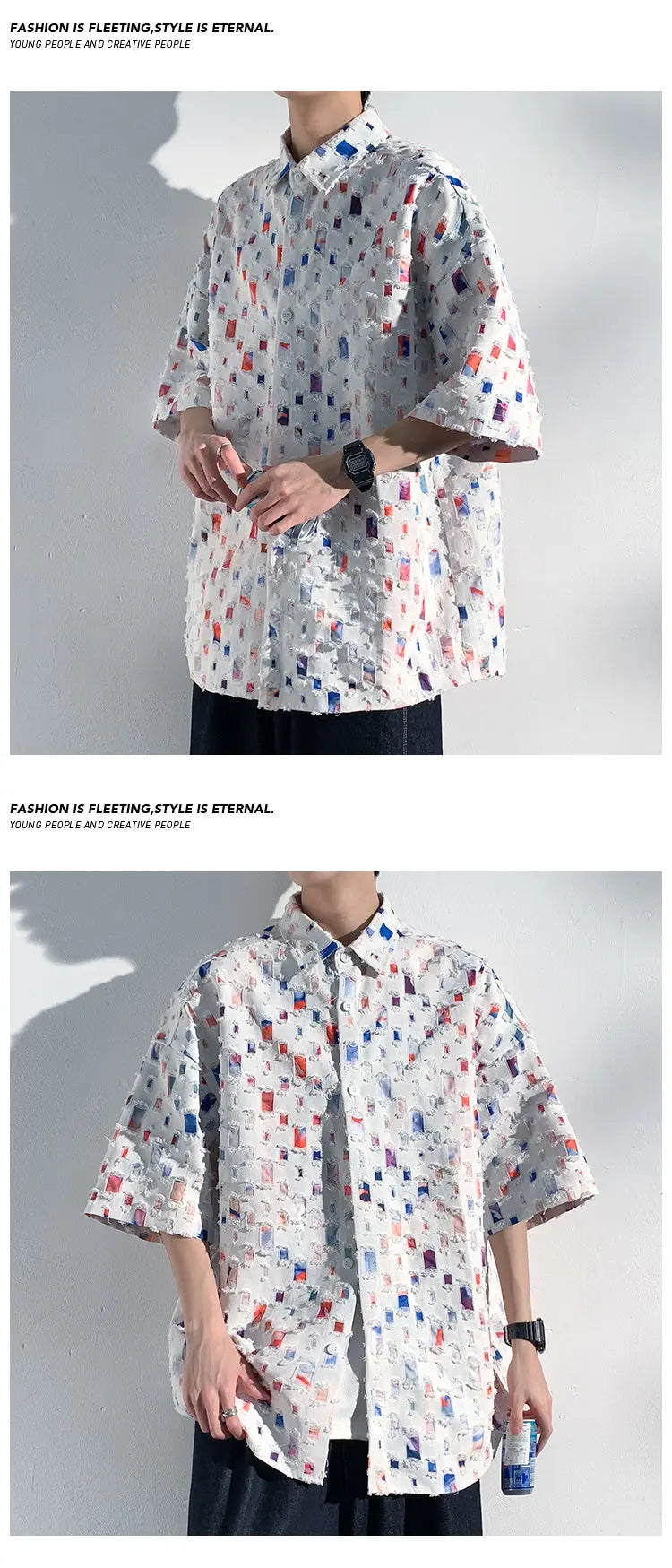 Summer Short Sleeved Shirt Men Fashion Retro Hollowed Out Shirt Men Streetwear Loose Colored Plaid Shirt Mens Large Size M-5XL Street King Limited