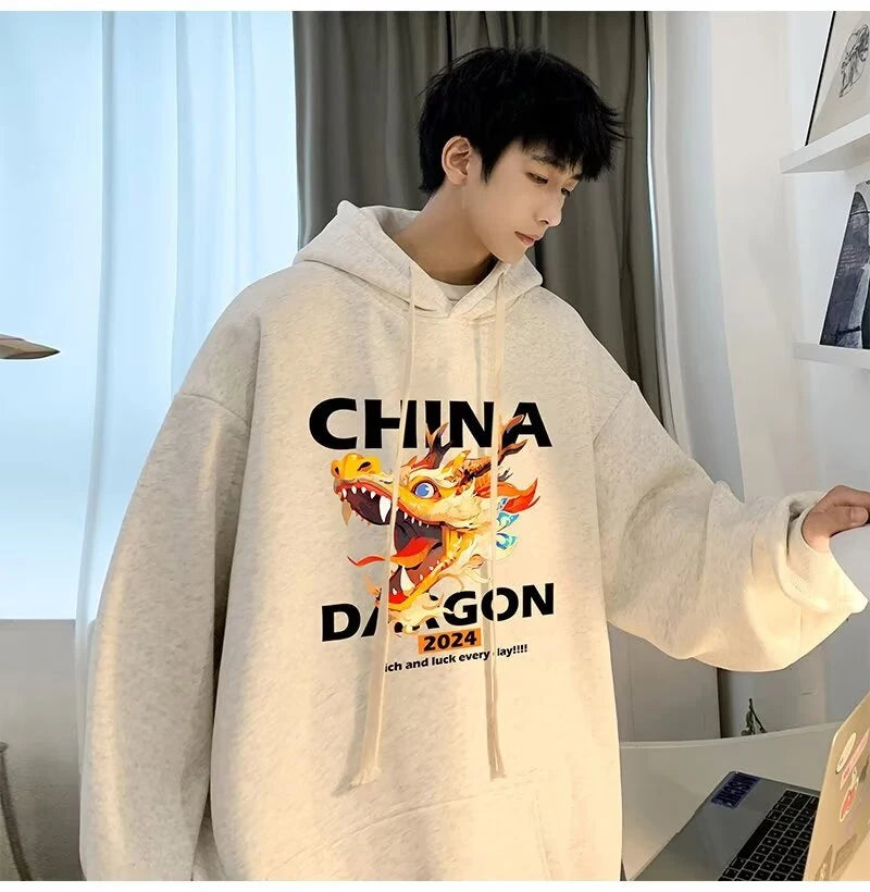 2024 New China Dragon Graphic Hoodies Men Hip Hop Streetwear Hoodie Sweatshirt Harajuku Fleece Printed Pullover Hoody Clothes Street King Limited