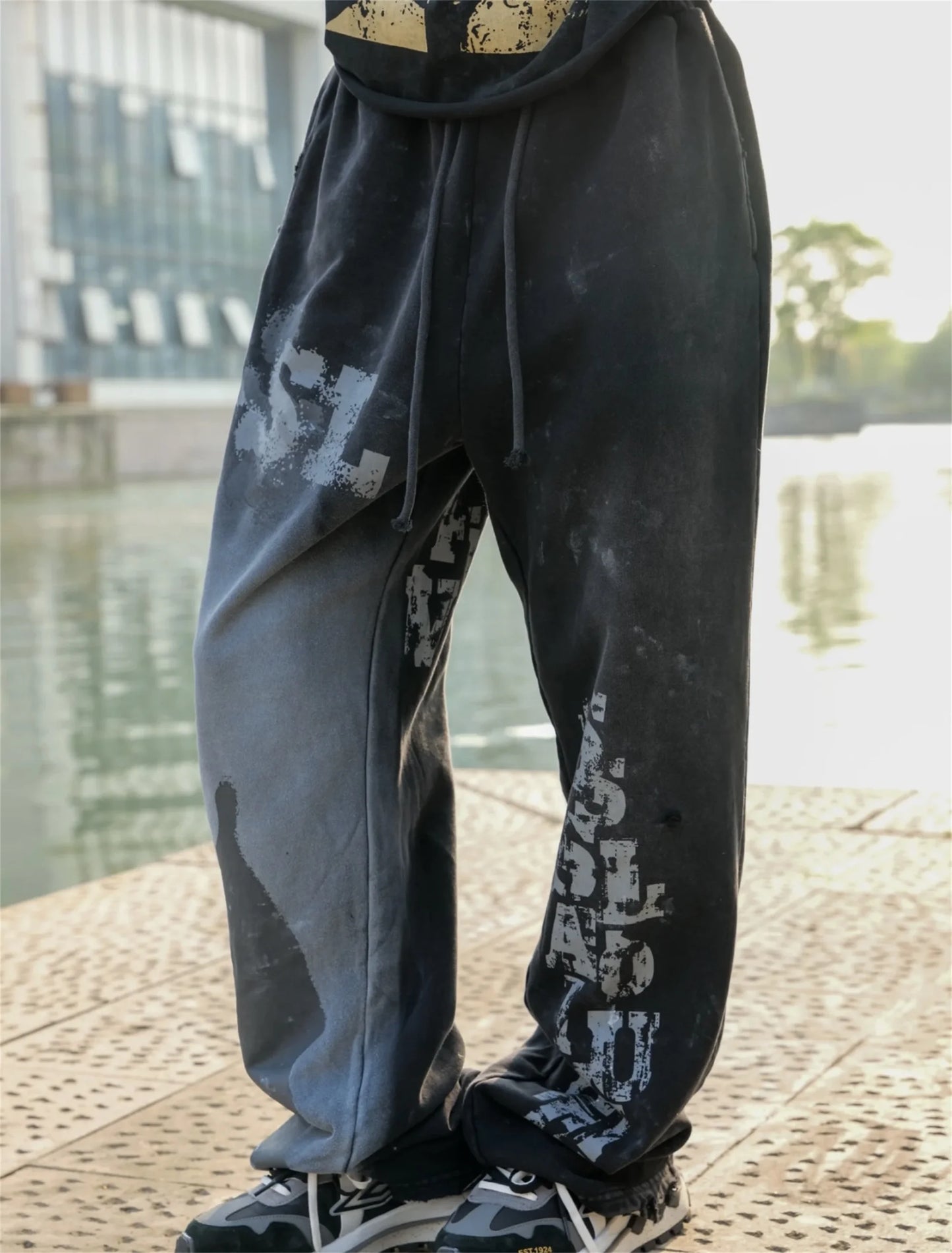 new arrival ssaint louis dirty old graffiti printed drawstring sanitary pants casual sport pants menswear bottoms