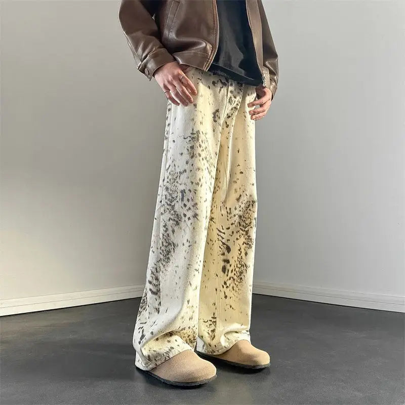 summer leopard print jeans for men and women american street trend retro micro horn loose hip hop straight leg casual pants y2k unique jeans style 4644