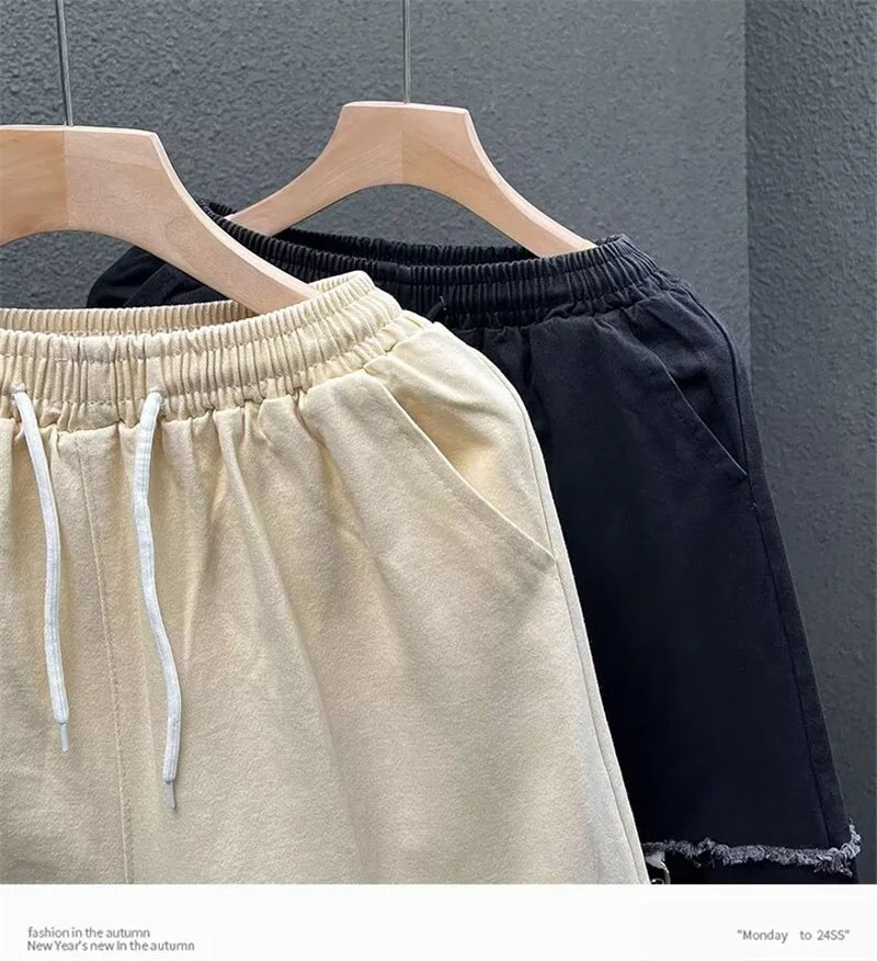 summer men suede straight shorts 2024 new y2k streetwear design drawstring bermudas hombre vintage baggy basketball shorts unique shorts style 3214