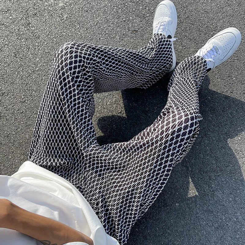 Summer Pleated Pants Men Fashion Casual Plaid Pants Men Streetwear Korean Loose Straight Ice Silk Pants Mens Plus Size Trousers Street King Limited