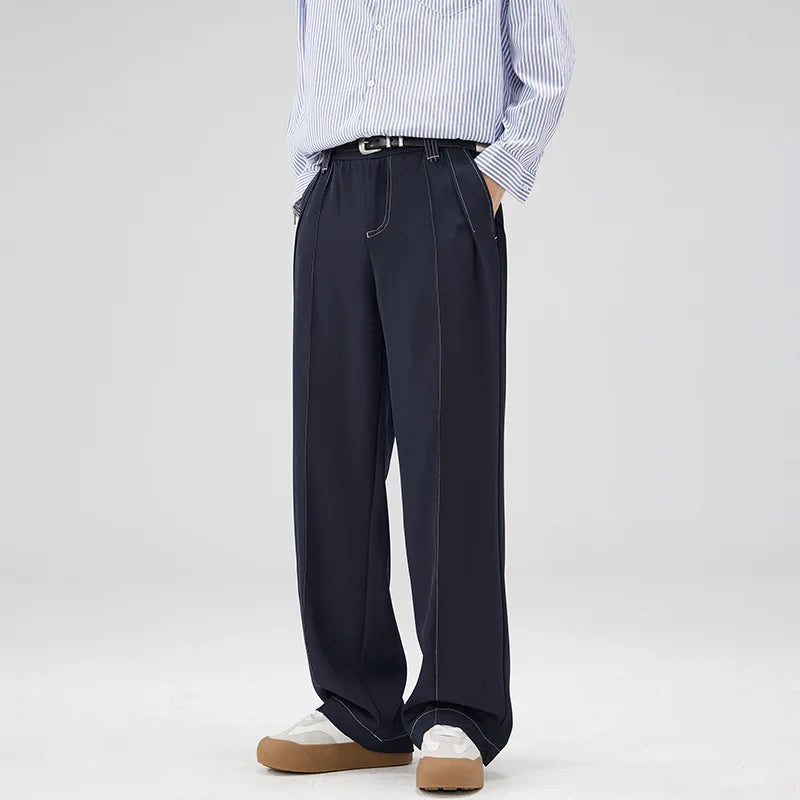men bright line elastic waist streetwear fashion loose casual plus size straight suit pants work man business trousers unique default style 1812
