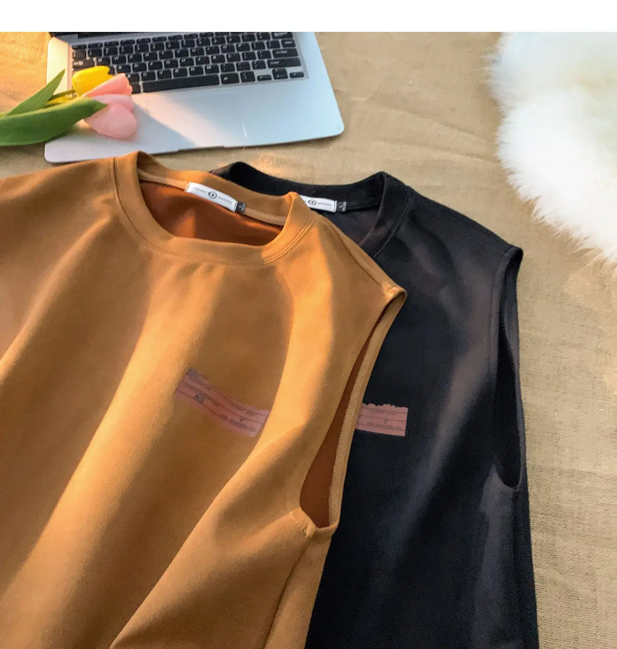 American sleeveless t-shirt vest men's trendy summer outer wear heavy suede ins loose waistcoat top men clothing mens t shirts Street King Limited
