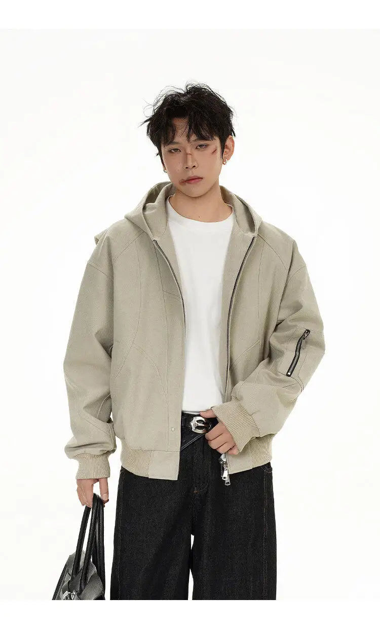 spring autumn hood bomber jacket men streetwear fashion loose casual hooded short cargo jacket cityboy coat outerwear unique cargo style 241