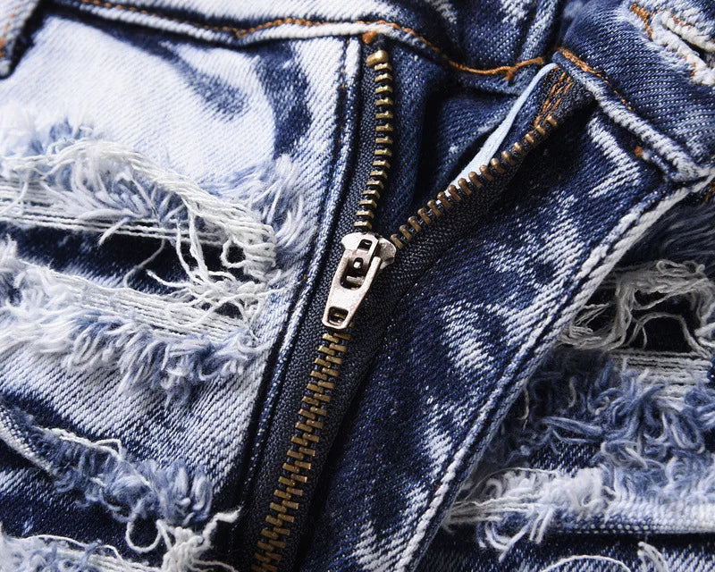 Men's Jeans Skinny Frayed Distressed Retro Ripped Biker Jeans Hip Hop Streetwear European American Slim Denim Pants for Men Street King Limited