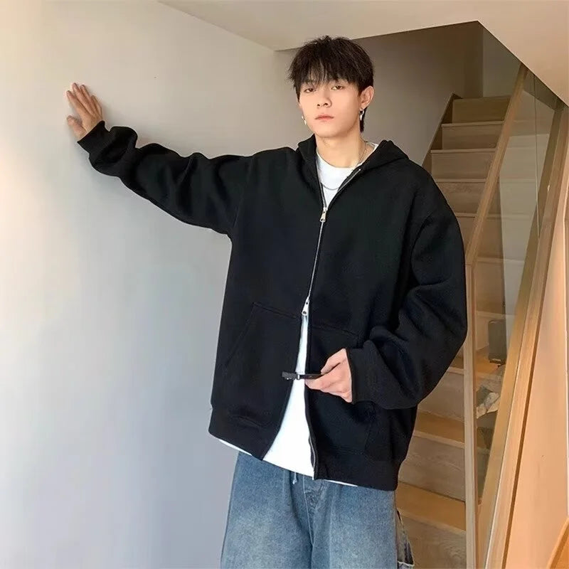 winter mens fleece zipper hooded sweatshirts 2025 new classic solid color oversized hoodies y2k streetwear outerwear tracksuit unique default style 29
