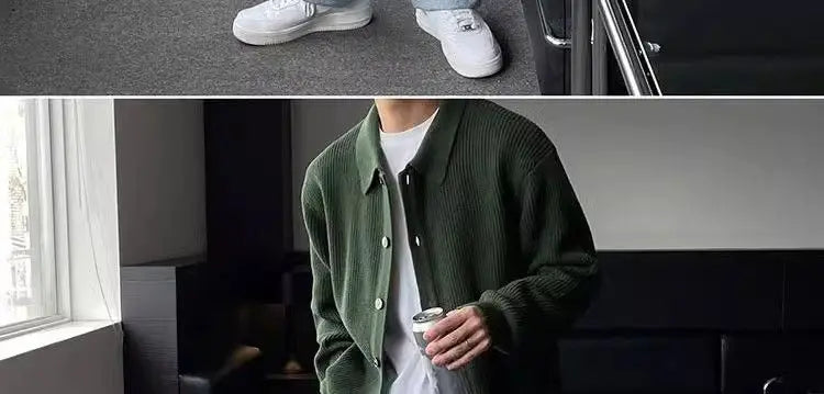 Trendy Korean Style Simple Green Sweater Retro Jacket Men's Sweater Trendy Casual Niche Y2K Street Hip-hop Jacket Tops Street King Limited