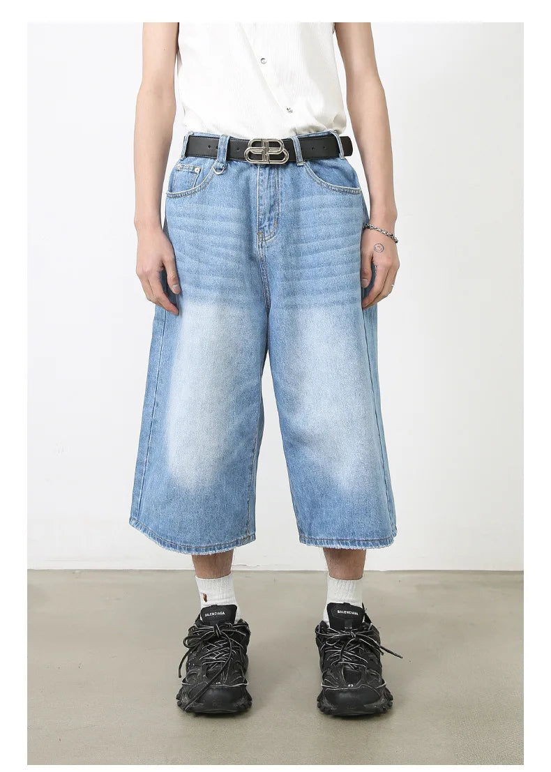men summer streetwear fashion loose casual wide leg denim calf length jeans pants male vintage jeans baggy hosen pants unique jeans style 1482